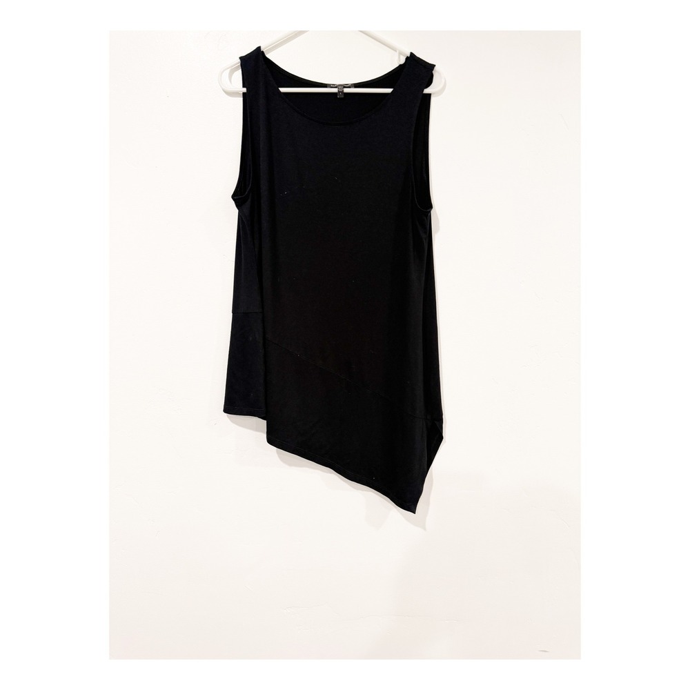 Eileen Fisher Black Asymmetrical Hem Sleeveless Tank Top Large L Scoop Neck